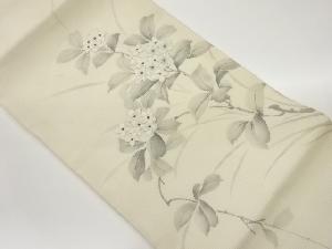 作家物　絽手描き草花模様刺繍名古屋帯